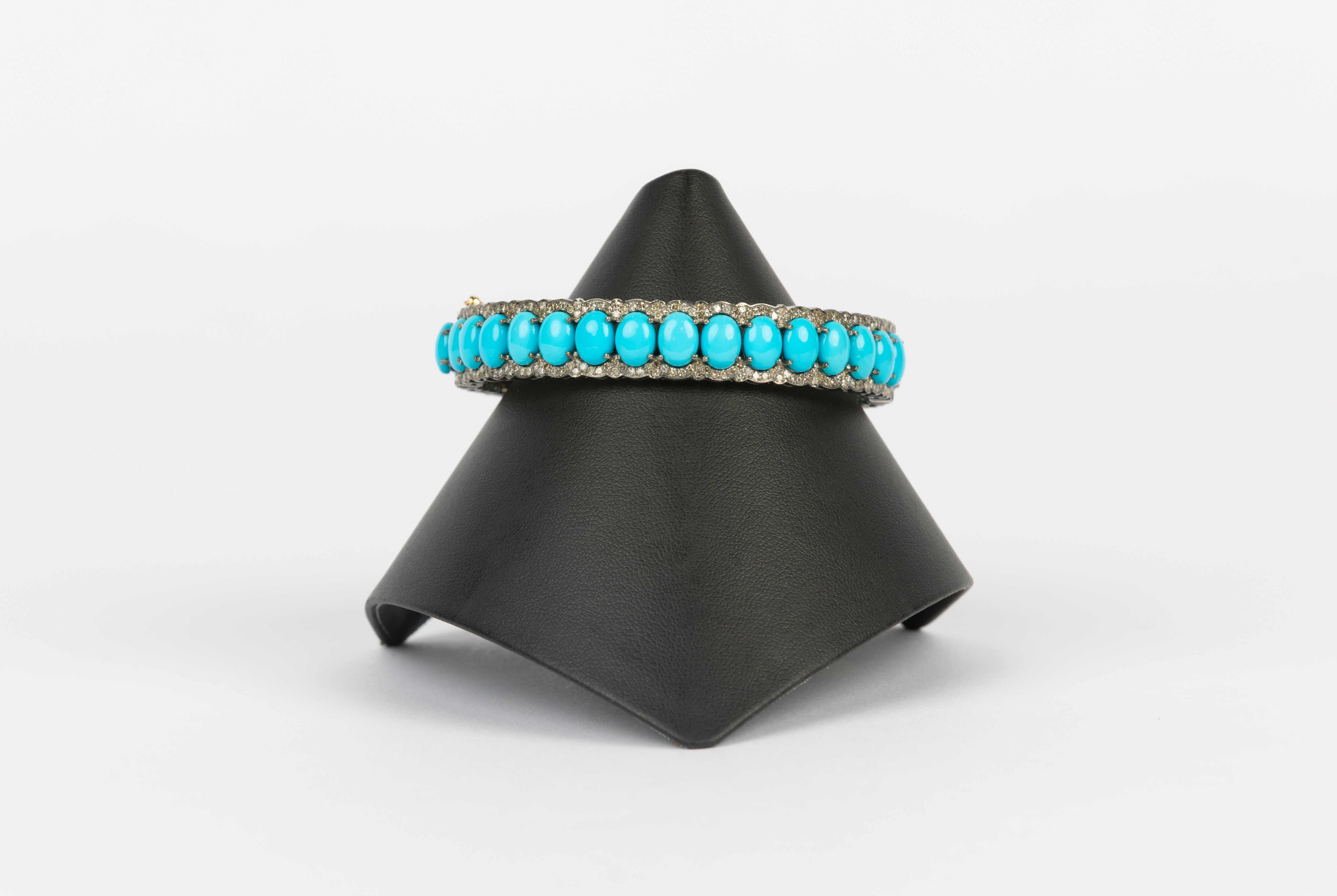 Turquoise, Pave Diamond Bangle Bracelet