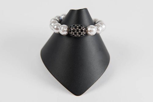 White mother of pearl and pave diamond black rhodium bead