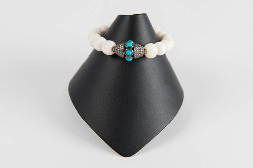 Bone with pave diamond and turquoise bead