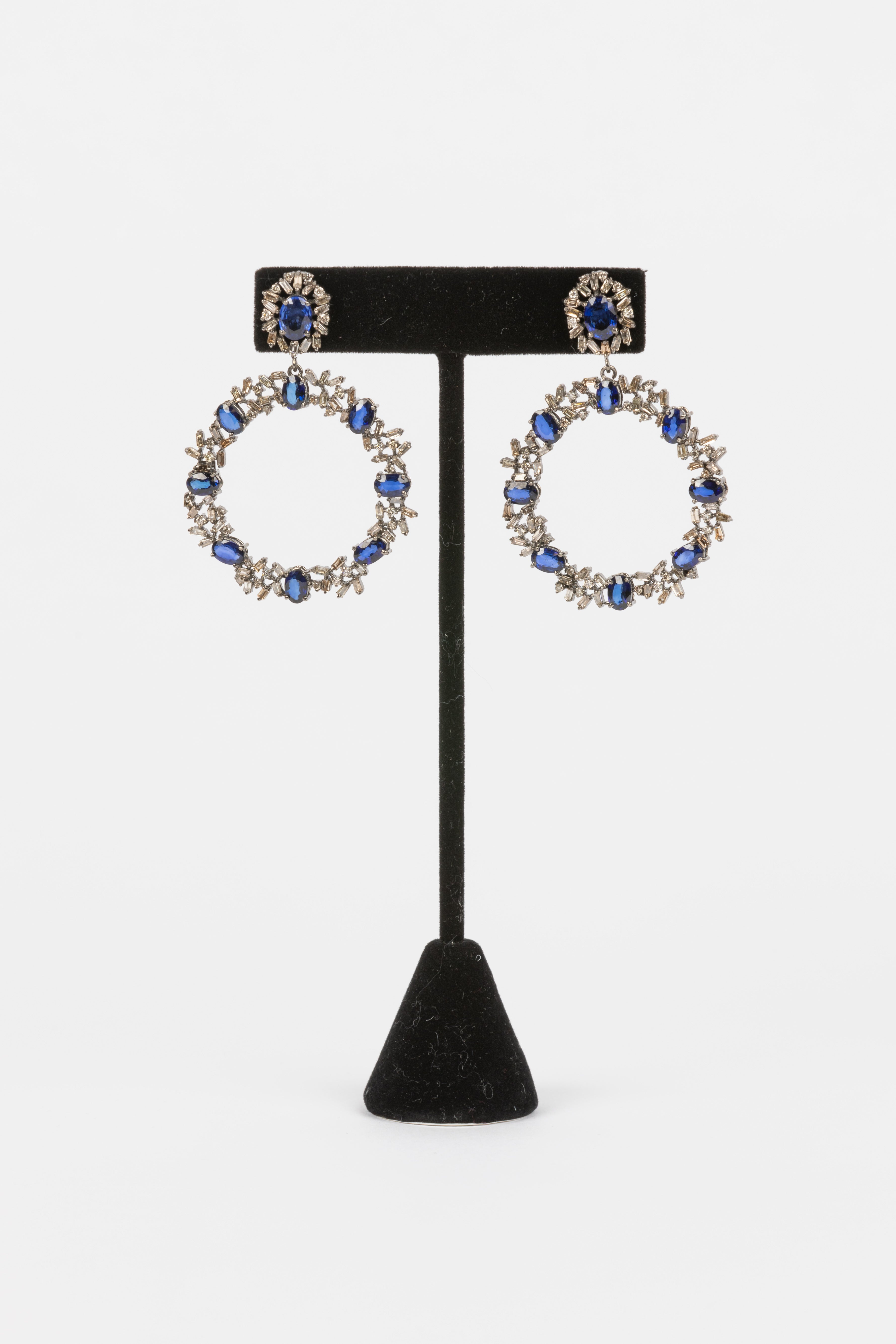 Baguette Diamond and Sapphire Earrings
