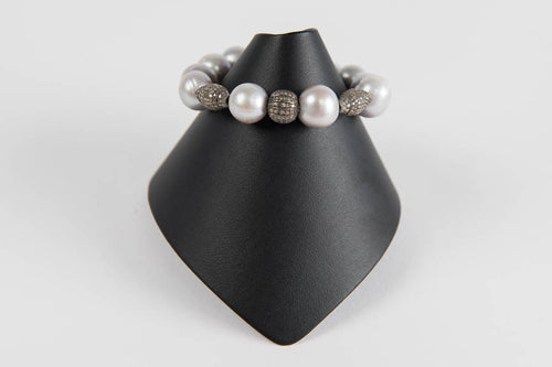 Grey freshwater pearls with pave diamond beads