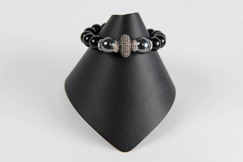 Black onyx and hematite with pave diamond bead