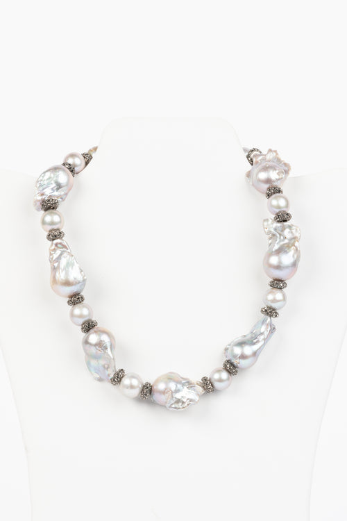 Grey Baroque Pearl and Hematite Necklace