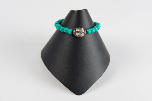 Turquoise with rose cut diamond bead