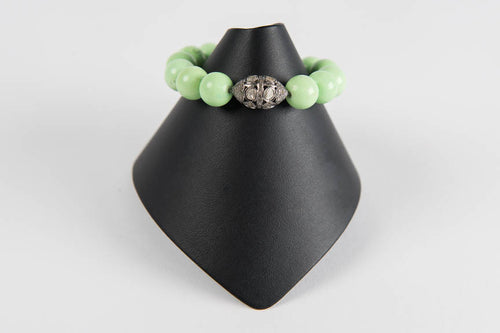 Lime agate with rose cut diamond bead