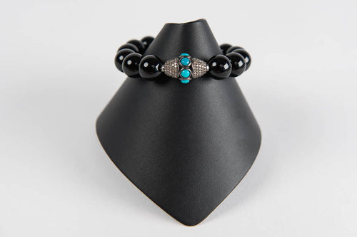 Black onyx with pave diamond and turquoise bead