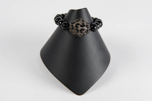 Black onyx with pave diamond and black rhodium bead