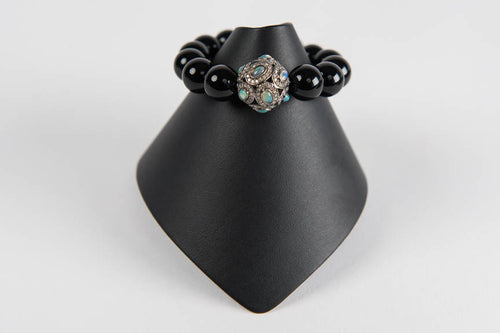 Black onyx with opal and diamond bead