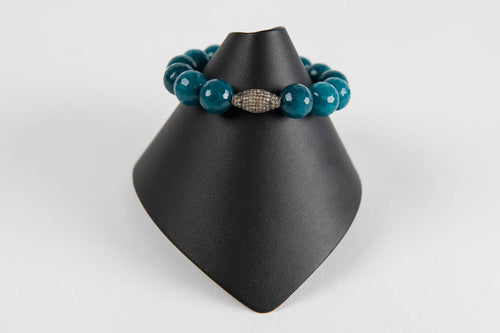 Teal faceted agate with pave diamond bead