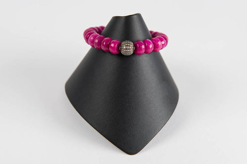 Fuchsia faceted agate with pave diamond bead