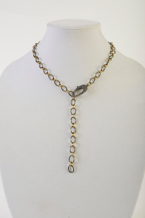 Oxidized and Vermeil Chain with Pave Diamond Lobster Clasp