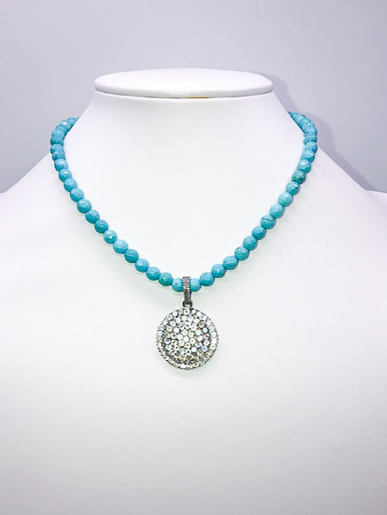 Pave Diamond, Moonstone, Turquoise Necklace