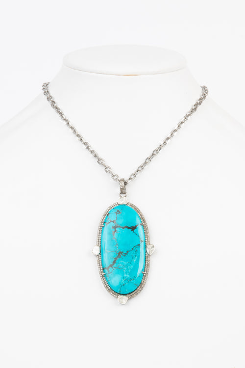 Pave Diamond, Rose Cut Diamond, Natural Turquoise Necklace