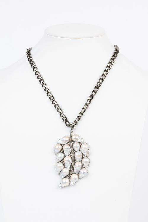 Pave Diamond, Grey Pearl Necklace