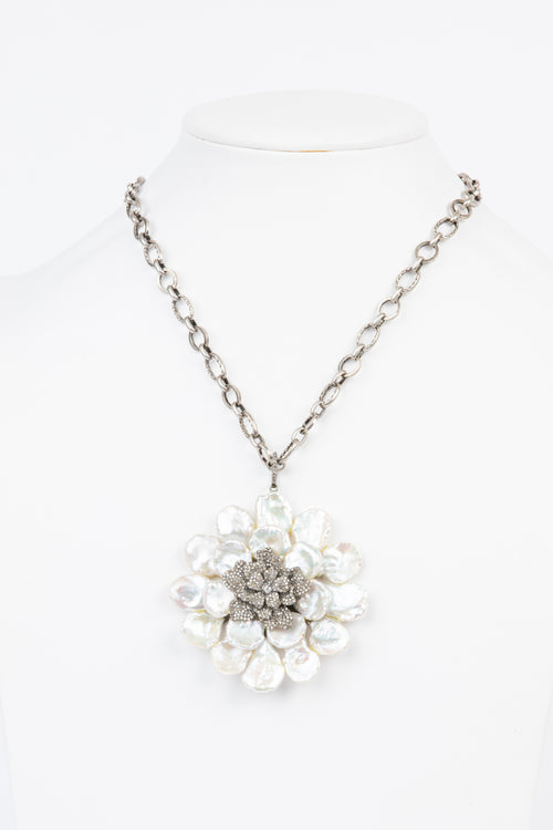 Pave Diamond, Pearl Necklace