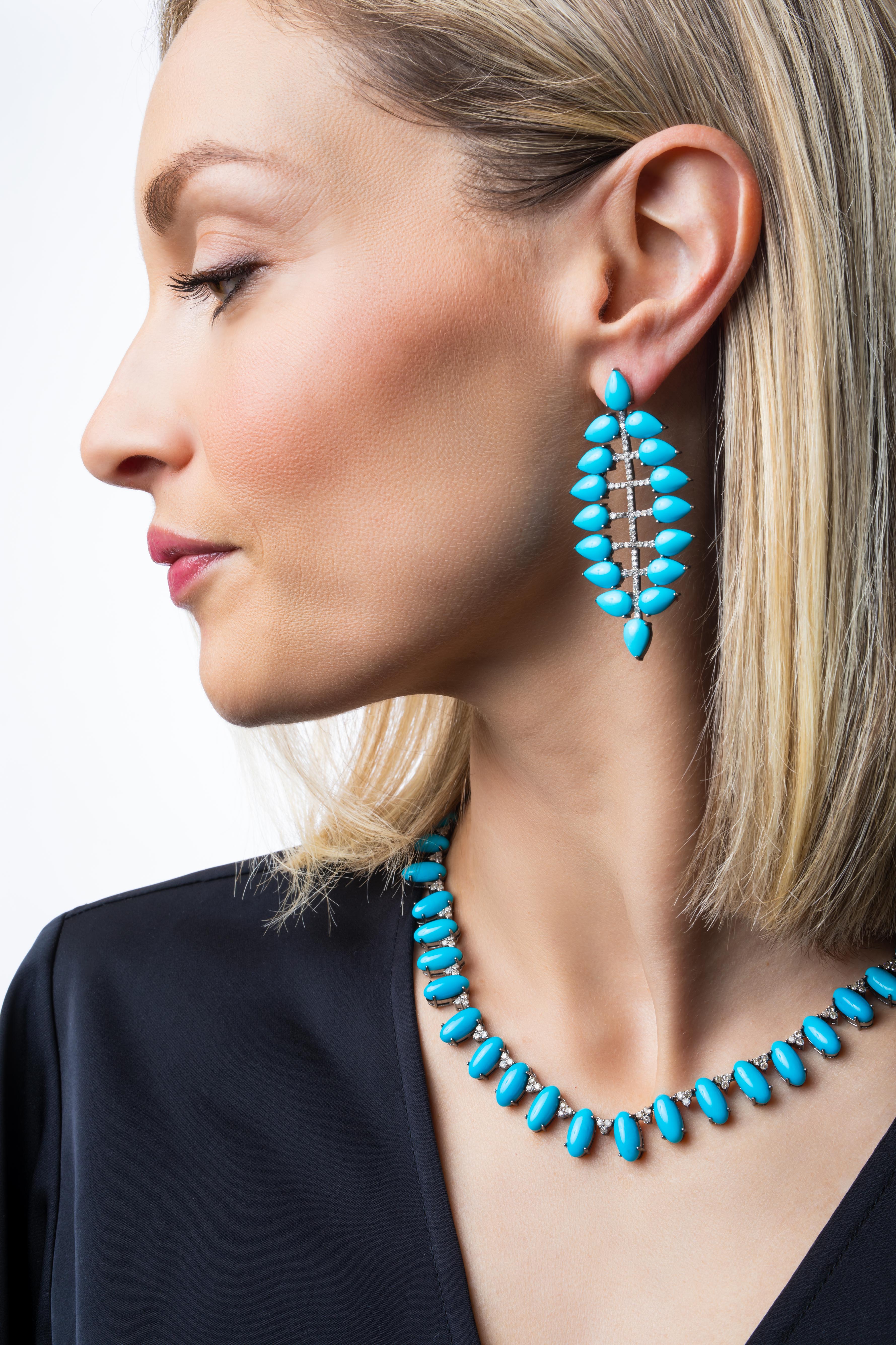 Pave  Diamond, Arizona Turquoise Earrings.