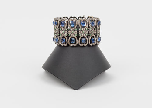 Pave diamond, kyanite, tsavorite cuff bracelet