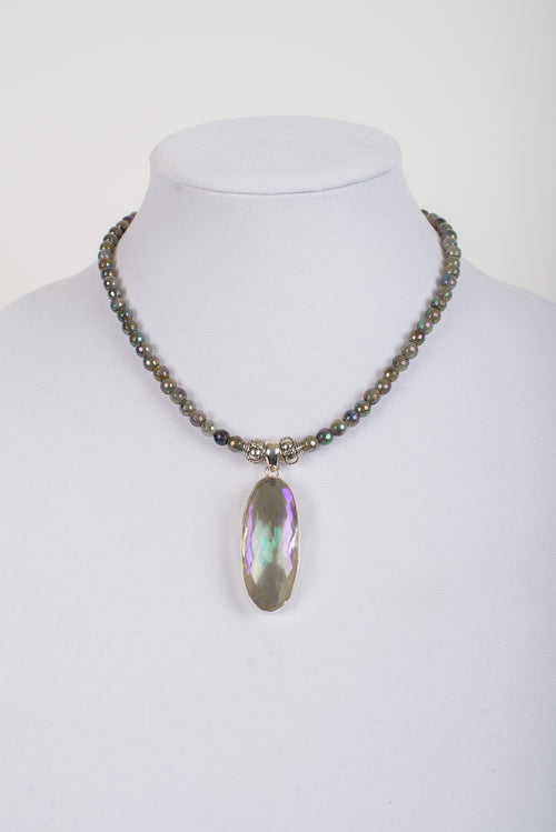 Mystic Quartz Pendant in Sterling Silver on Mystic Labradorite Beads