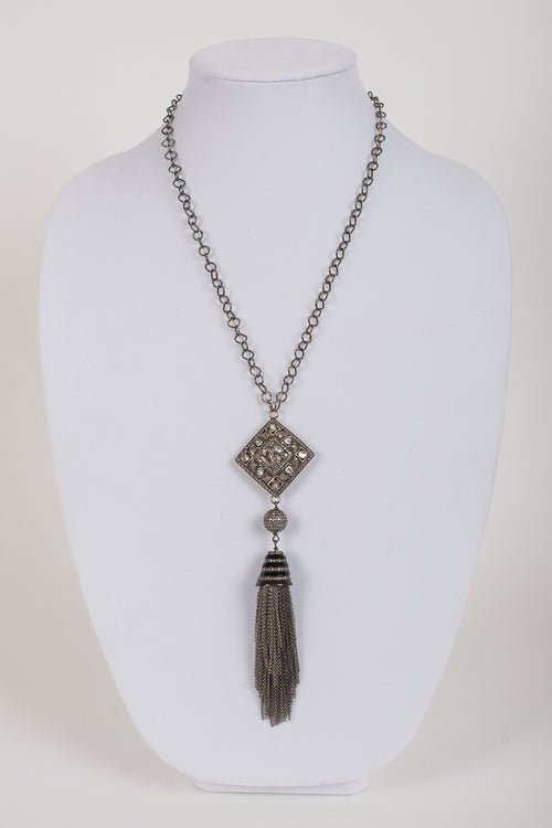 Rose Cut Diamond and Sterling Tassel Pendant on Sterling Silver Chain