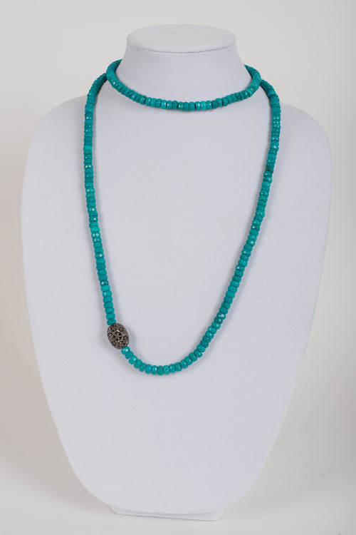 Pave Diamond Bead on Faceted Turquoise