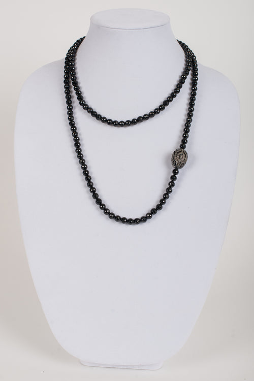 Pave Diamond Large Bead on Faceted Black Onyx