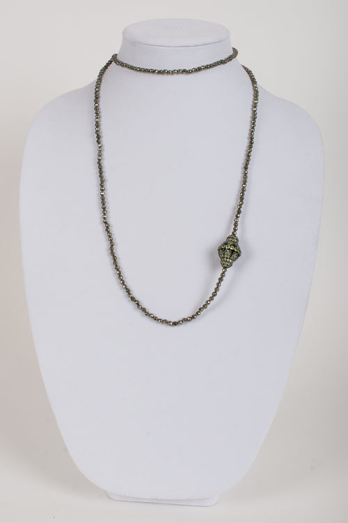 Peridot Focal Bead on Pyrite