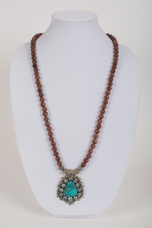 Turquoise and Blue Topaz  and Sterling Pendant on Jasper Beads