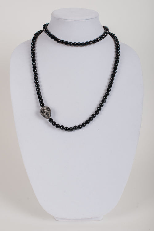 Black Spinel and White Topaz Focal Bead on Faceted Black Onyx