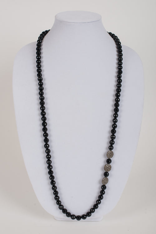 Pave Diamond Beads on Faceted Black Onyx