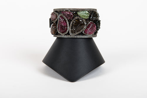 Pave Diamond and Carved Tourmaline Cuff
