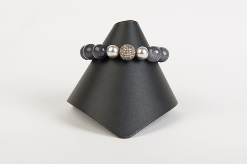 Pave diamond focal bead with pearl and labradorite