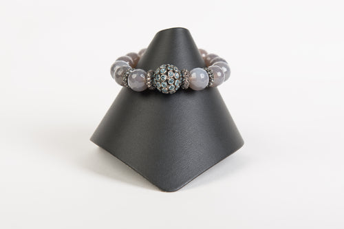 Plum agate with blue topaz focal bead and hematite rondelles
